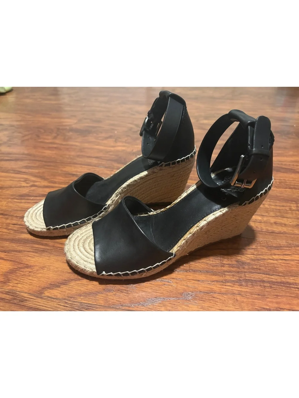 Vince Camuto Felyn Black Leather Espadrille Sandals Women Sz 9 Fisherman Coastal